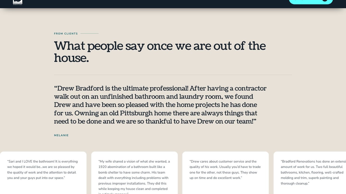 The reviews section of the new homepage